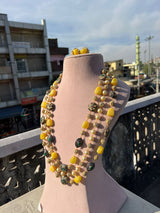 Gold Plated Stone Studded & Beaded Necklace With Earrings