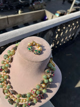 Gold Plated Kundan Stone Studded & Beaded Nacklace With Earrings