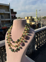Gold Plated Kundan Stone Studded & Beaded Nacklace With Earrings
