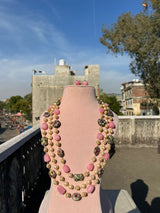 Gold Plated Kundan Stone Studded & Beaded Nacklace With Earrings