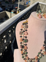 Gold Plated Stone Studded & Beaded Necklace With Earrings