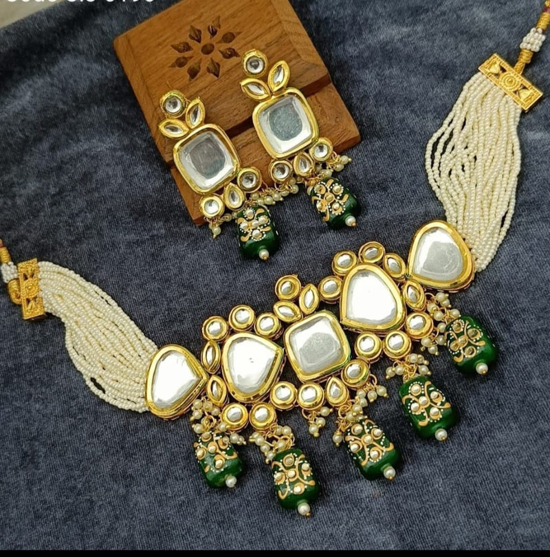 Gold Plated Pearl Necklace Set With Earrings