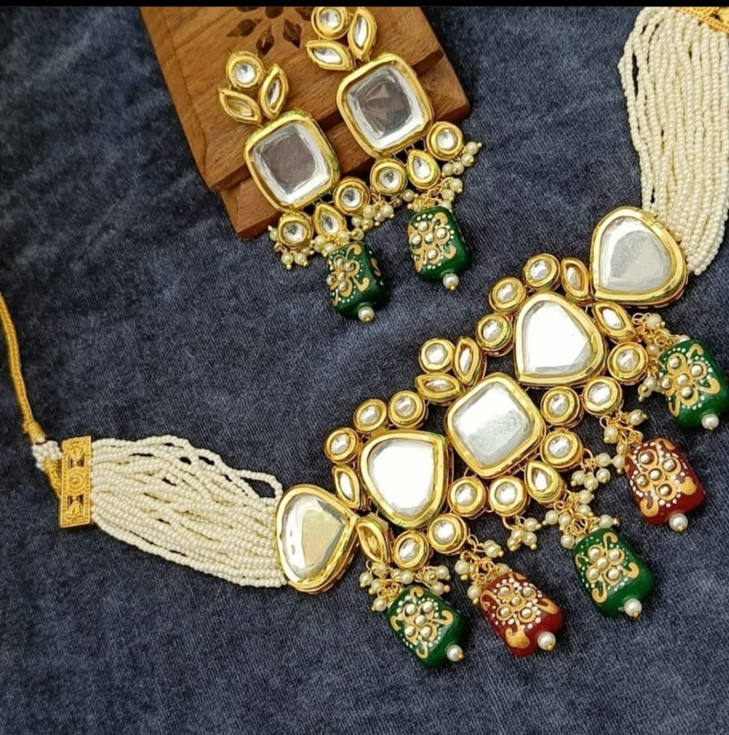 Gold Plated Pearl Necklace Set With Earrings