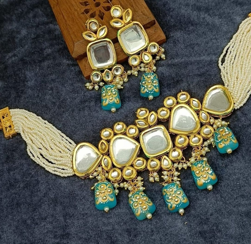 Gold Plated Pearl Necklace Set With Earrings