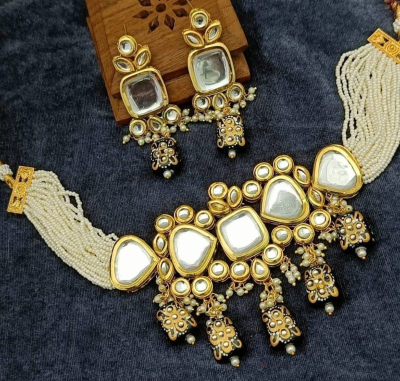 Gold Plated Pearl Necklace Set With Earrings