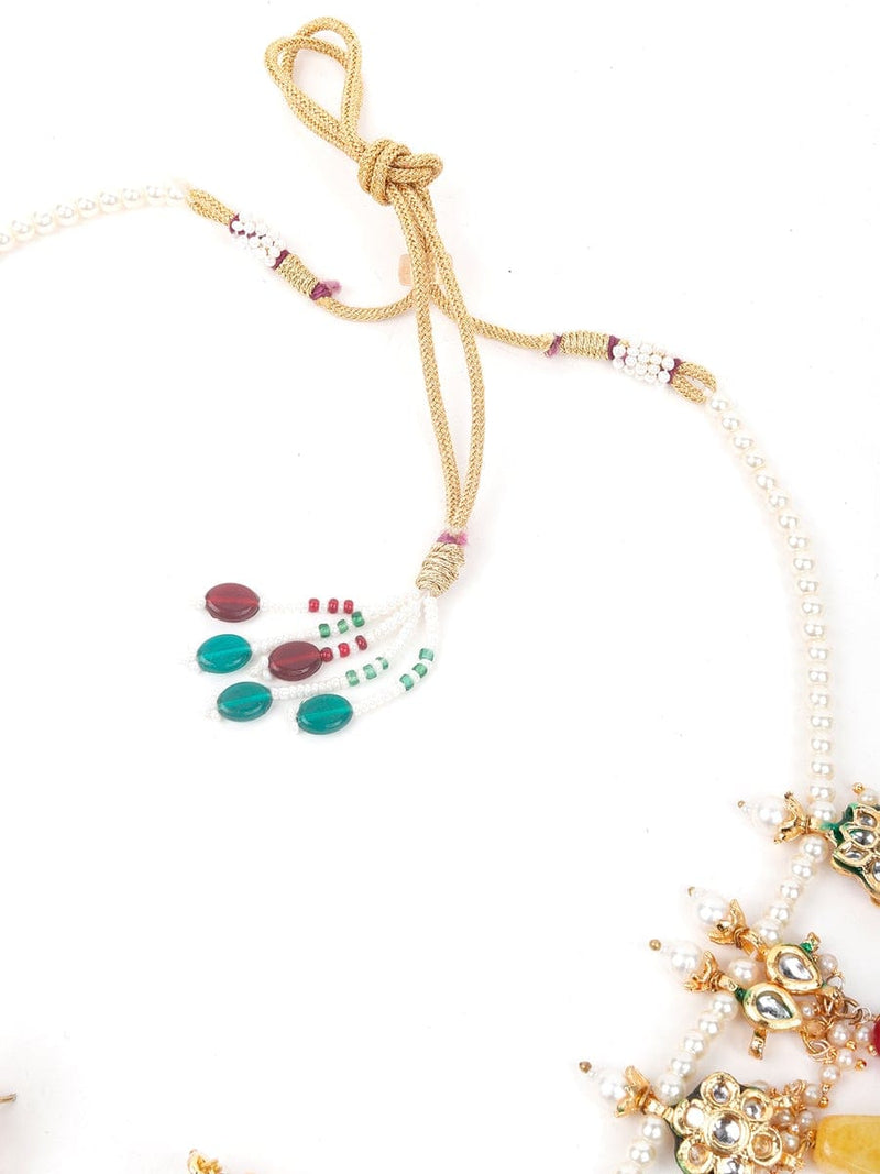 Gold Plated Pearl Necklace Set With Earrings