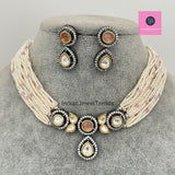 Wow Jewellery Gold Finish Kundan Polki & Pearl Necklace Set With Matching Earrings