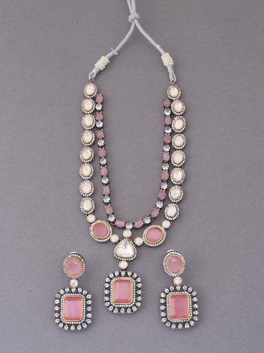 Aqua Chalcedony & AD Stones Silver Set: Timeless Elegance