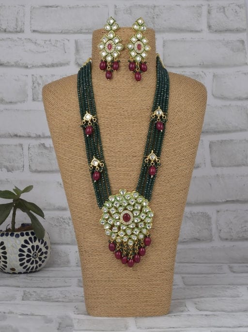 Gold Plated Long Necklace With Earrings
