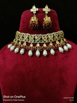 Bridal Kundan and White Drop Stones Necklace Set