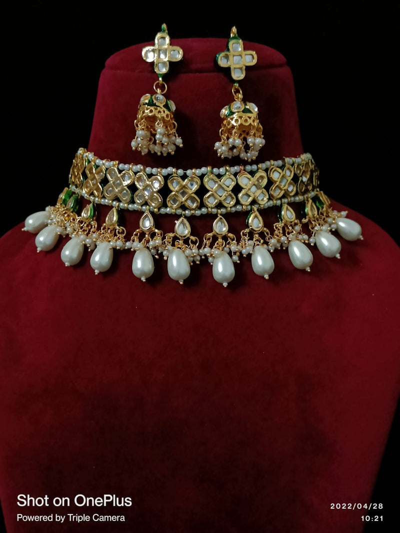 Bridal Kundan and White Drop Stones Necklace Set
