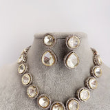 Victorian Uncut Polki Faux Diamond Necklace With Earring
