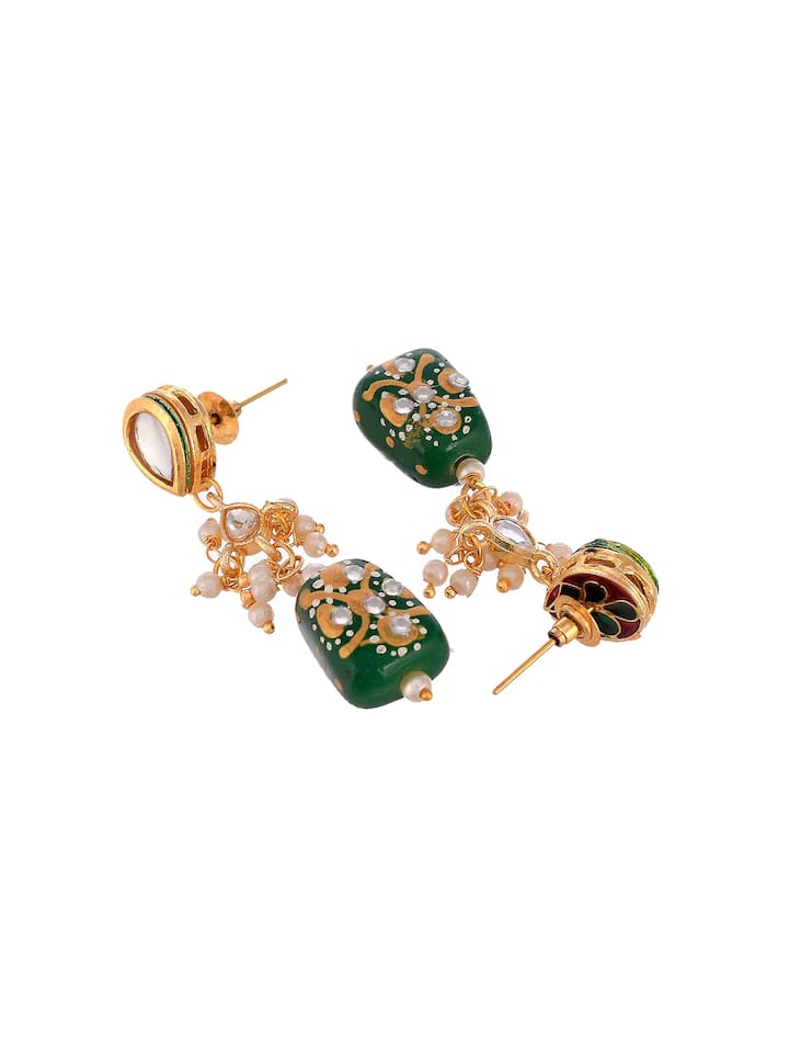 Gold Plated Green & Red Kundan Studded & Beaded Jewellery Set