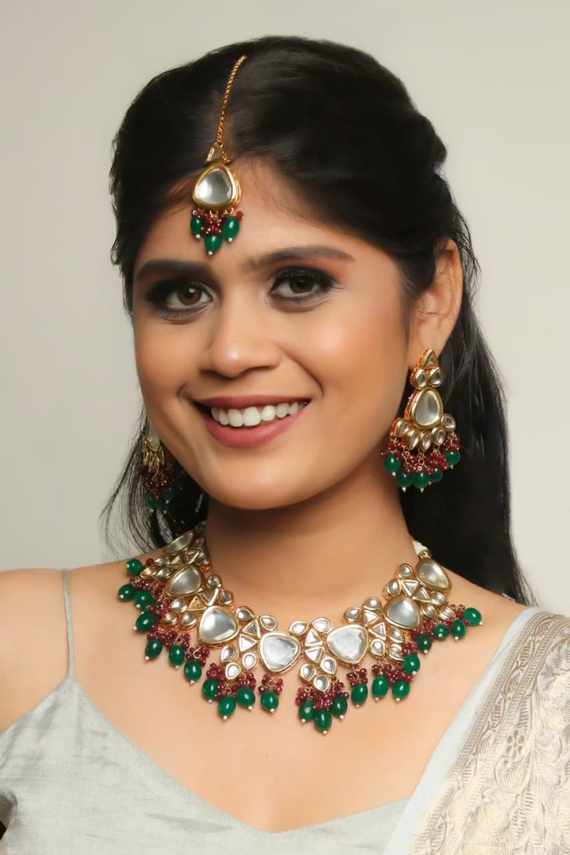 Gold Plated Bridal Kundan Polki Choker Necklace Set