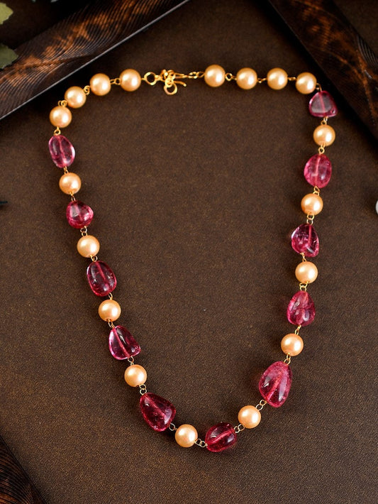 Gold Plated Pink Quartz Pearl Unisex Necklace