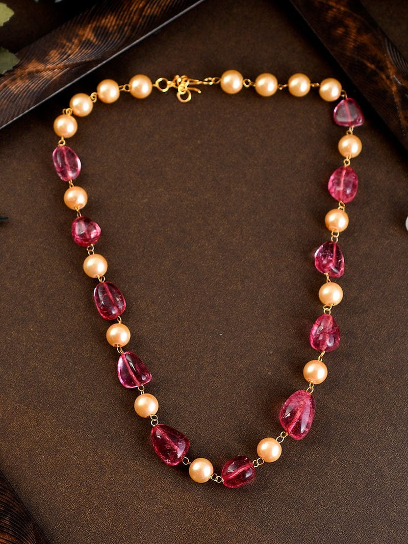 Gold Plated Pink Quartz Pearl Unisex Necklace