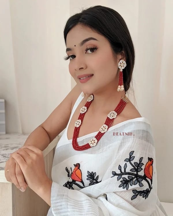 Gold Plated Red Beads & Kundan Neckpiece With Earrings