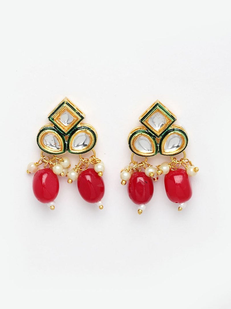 Gold Plated Red Beaded Necklace Set
