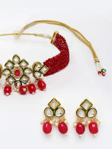 Gold Plated Red Beaded Necklace Set