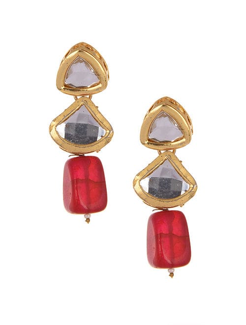 Gold Plated & Red Kundan Studded Jewellery Set