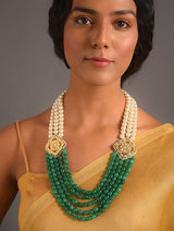 Gold Plated Meenakari Kundan, Emerald & Pearls Layered Necklace