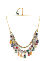 Gold Plated Kundan Layered Necklace With Earrings