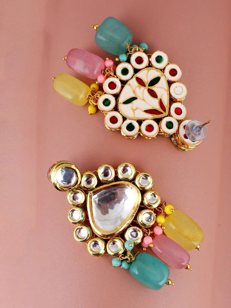 Gold-Plated Kundan-Studded & Pearls Beaded Necklace With Earrings & Maangtikka
