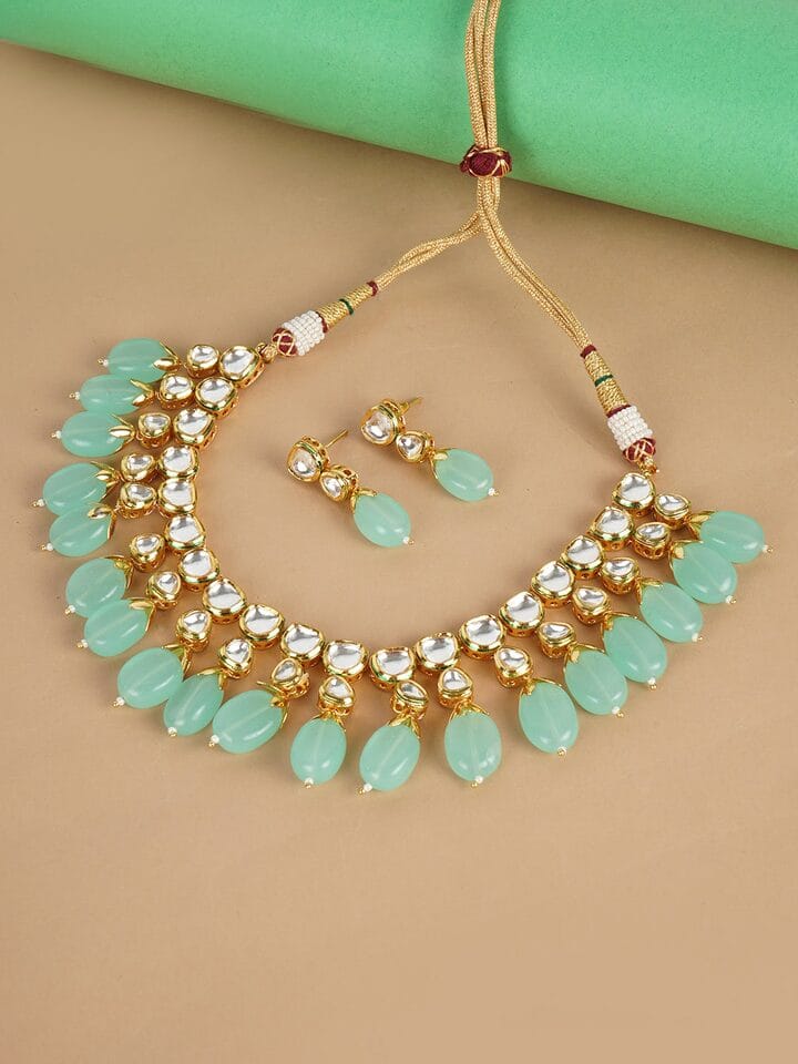 Gold Plated Turquoise Kundan Necklace Set