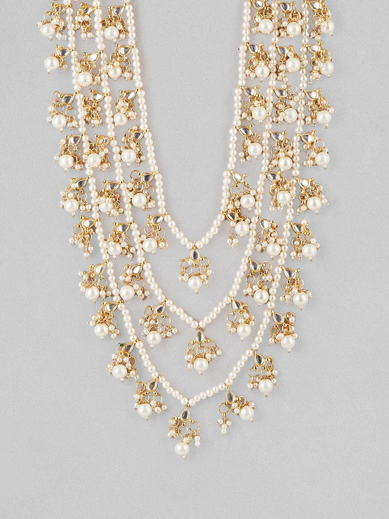 Gold Plated Pearl And Kundan Embellished Layered Necklace