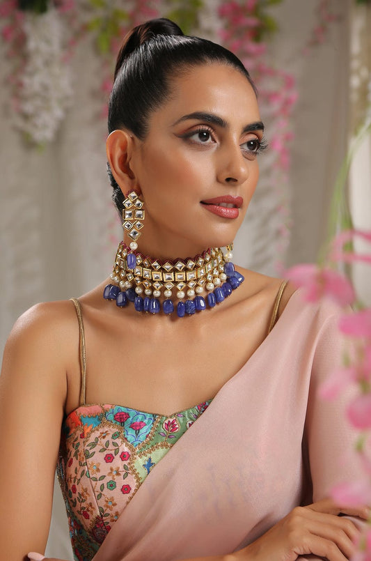 Gold Plated Exclusive Dark Blue Choker Set