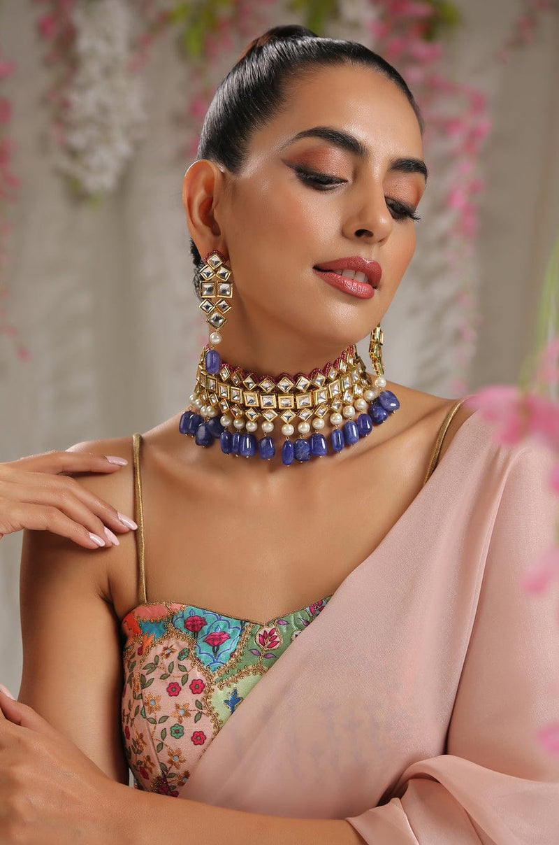 Gold Plated Exclusive Dark Blue Choker Set