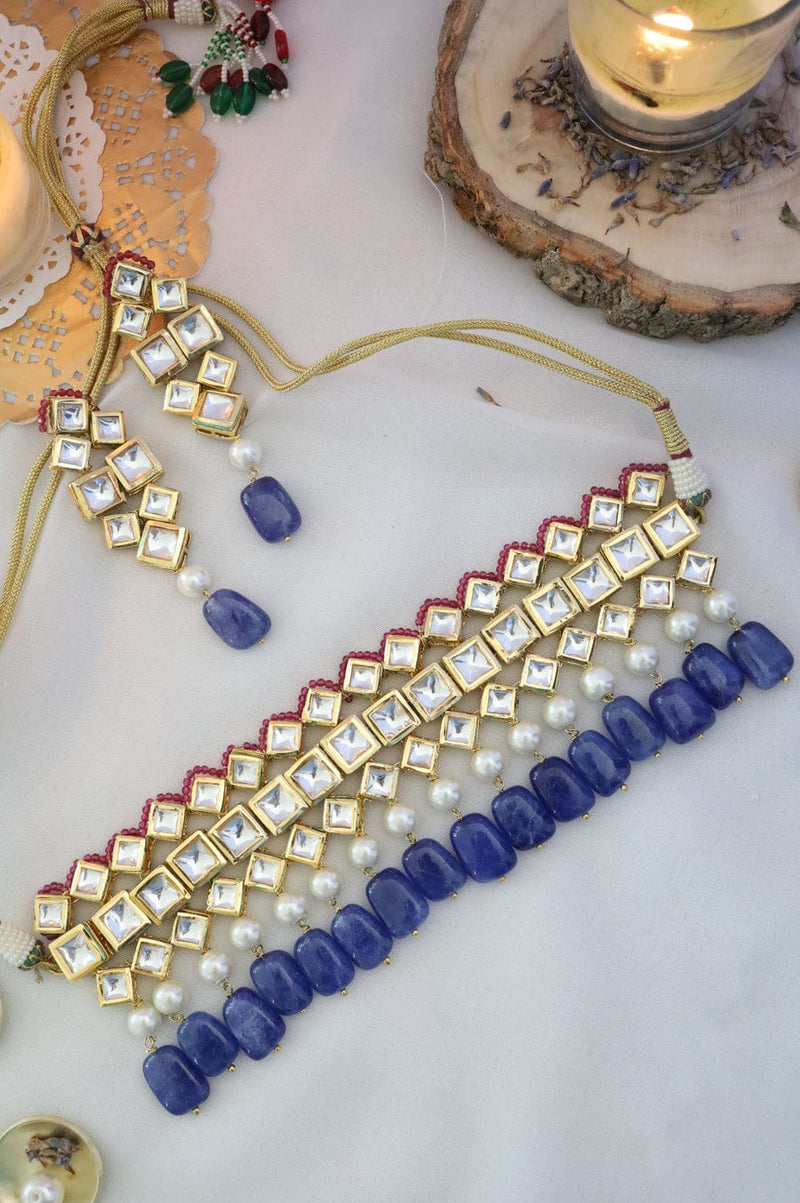 Gold Plated Exclusive Dark Blue Choker Set