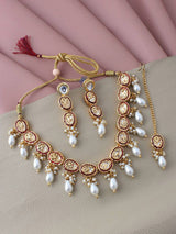 Gold Plated Kundan Studded & Pearls Beaded Necklace With Earrings & Mangtikka