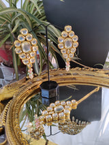 Gold Plated Polki Choker Necklace With Earrings & maangtikka
