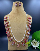 Wedding Wear Kundan Pearls Beads Painting Tumbled Mala Gold Plated Earring