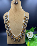 Wedding Wear Kundan Pearls Beads Painting Tumbled Mala Gold Plated Earring