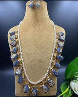 Wedding Wear Kundan Pearls Beads Painting Tumbled Mala Gold Plated Earring