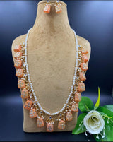 Wedding Wear Kundan Pearls Beads Painting Tumbled Mala Gold Plated Earring