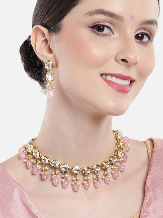 Gold Plated Kundan Polki Necklace Set
