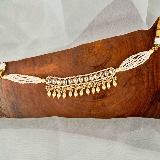 Gold Plated Pearl and Polki Choker Nacklace With Earrings