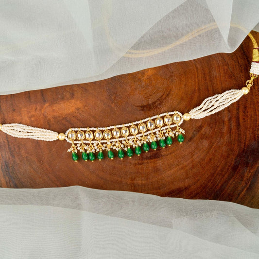Gold Plated Pearl and Polki Choker Nacklace With Earrings