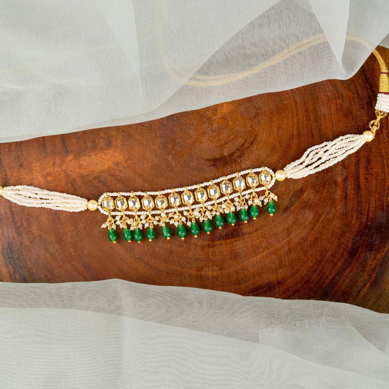 Gold Plated Pearl and Polki Choker Nacklace With Earrings