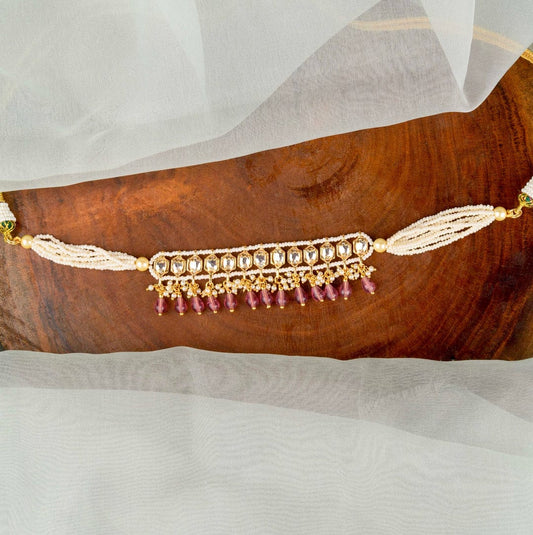 Gold Plated Pearl and Polki Choker Nacklace With Earrings