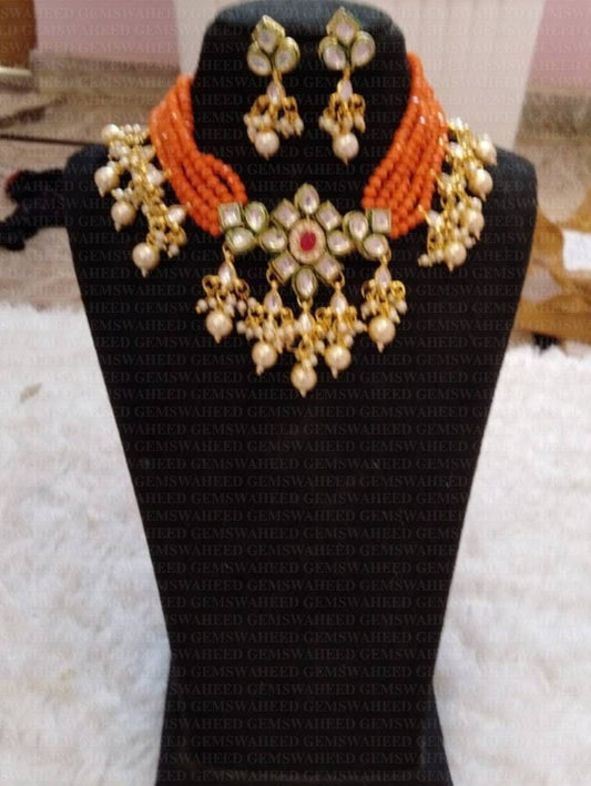 36Beautiful Indian Kundan Choker With White Moti / Indian Jewelry/ Indian Necklace/ Indian Choker/ Indian Wedding Necklace Set/ Kundan Choker