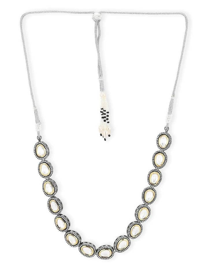 Victorian Uncut Polki Faux Diamond Jadau Necklace Set | Designer Victorian Necklace Set Sabyasachi Inspired Jewelry Set