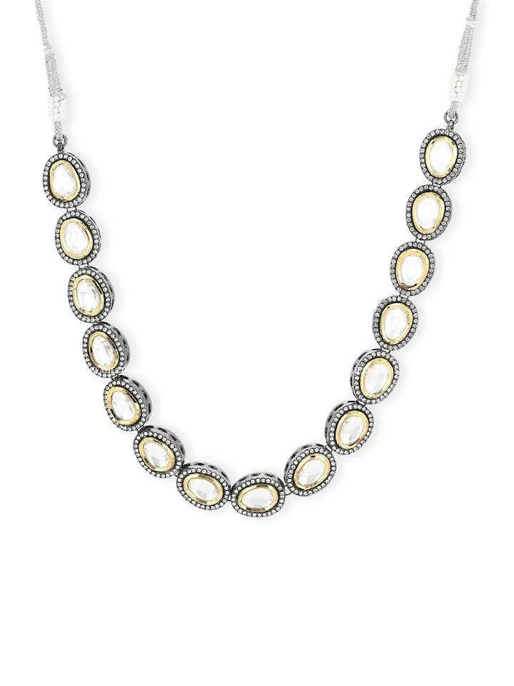 Victorian Uncut Polki Faux Diamond Jadau Necklace Set | Designer Victorian Necklace Set Sabyasachi Inspired Jewelry Set