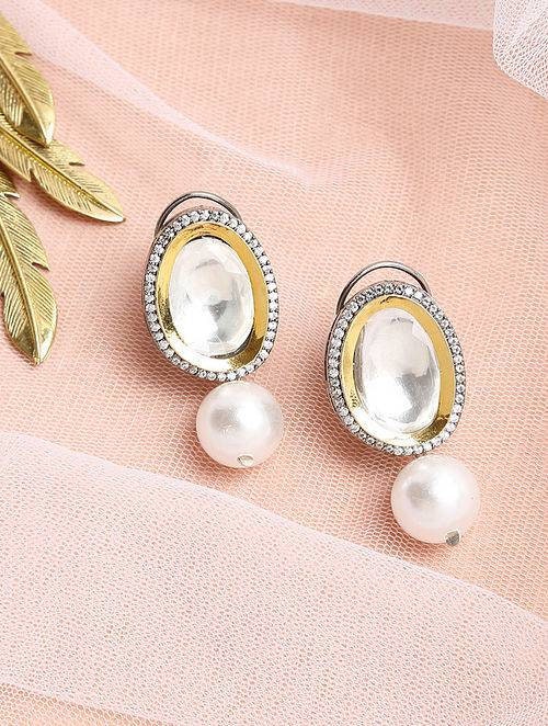 Polki Diamond Stud Earrings, Polki Earrings, Pave Diamond Earrings, Polki Studs, Gold Plated Earrings, Black Rhodium Earrings