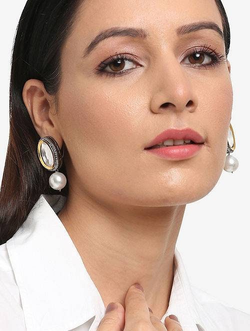 Polki Diamond Stud Earrings, Polki Earrings, Pave Diamond Earrings, Polki Studs, Gold Plated Earrings, Black Rhodium Earrings