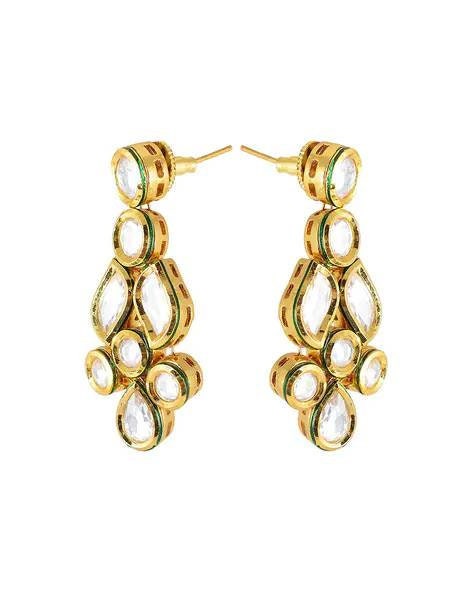 4Kundan Earrings, Natural Stone Dangler Earrings For Women, Handmade Indian Traditional Jewelry, Unique Gift, Danglers, Bollywood Earrings